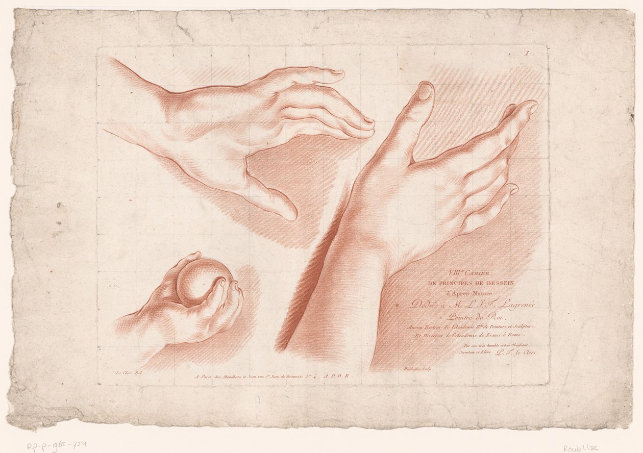 Tittelbilde med tre hender Prinsipper for å tegne fra naturen, del åtte (serietittel) VIIIe Cahier de Principes du Design d