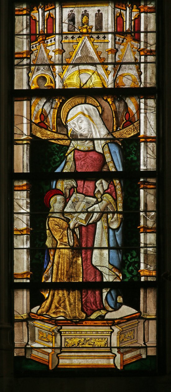 Vindu som viser St. Anne som lærer jomfruen å lese, 1500-10 av Rouen School