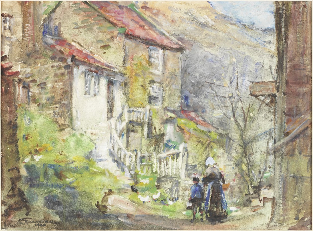 A Runswick Cottage (akvarell og kroppsfarge på papir) av Rowland Henry Hill