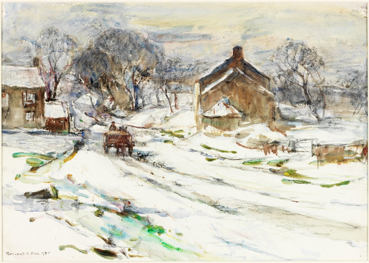 Ellerby - Winter (blyant og akvarell på papir limt på kort) av Rowland Henry Hill