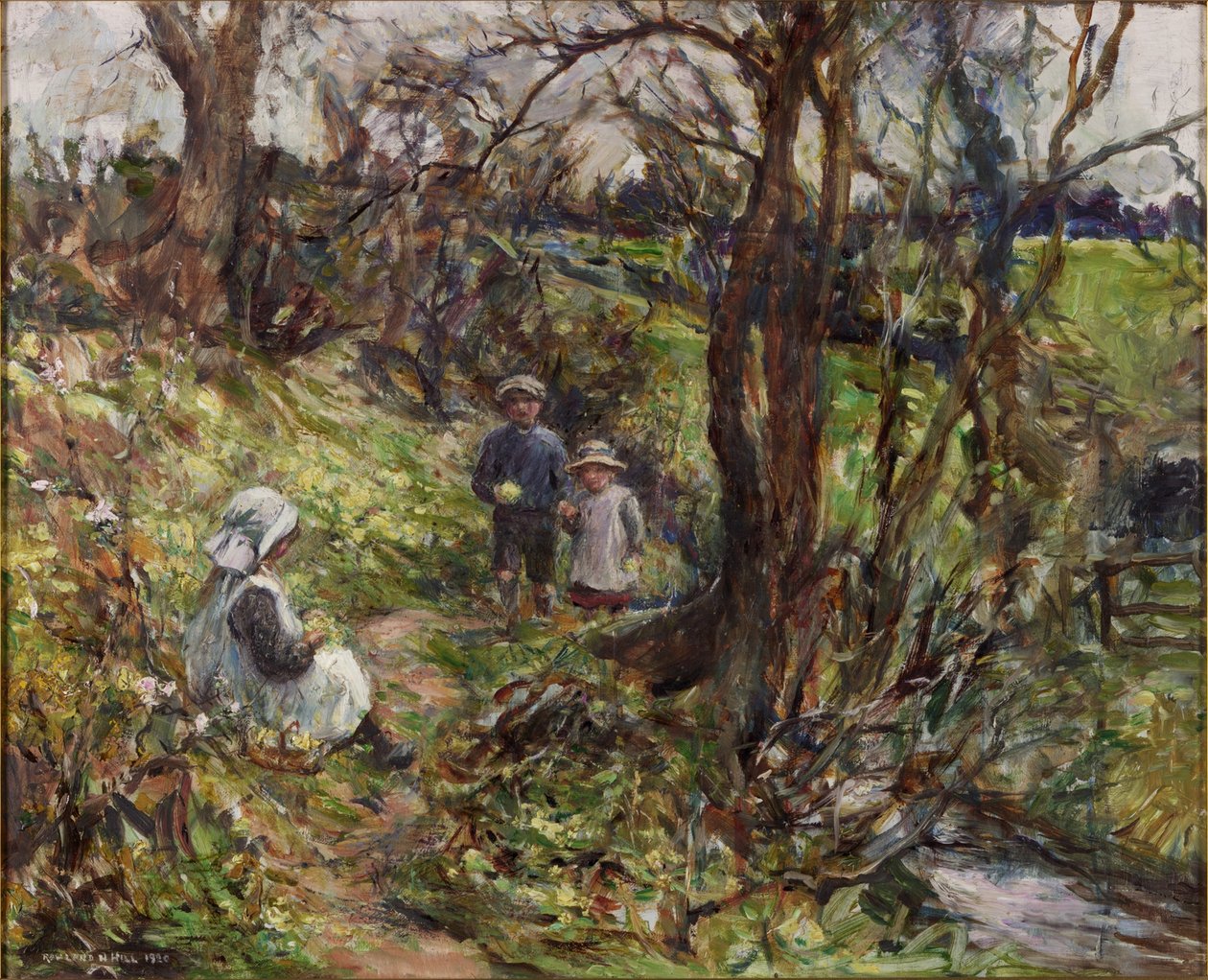The Primrose Gatherers (olje på lerret) av Rowland Henry Hill