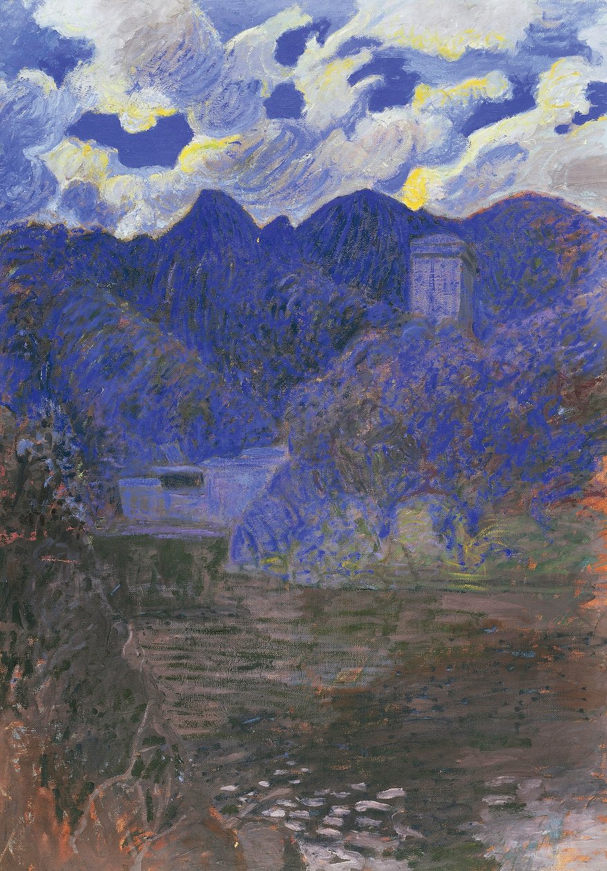 Vårens morgen i San Fruttuoso, av Rubaldo Merello (1872-1922), olje på lerret, 98x69 cm. Italia, 1900-tallet. av Rubaldo Merello