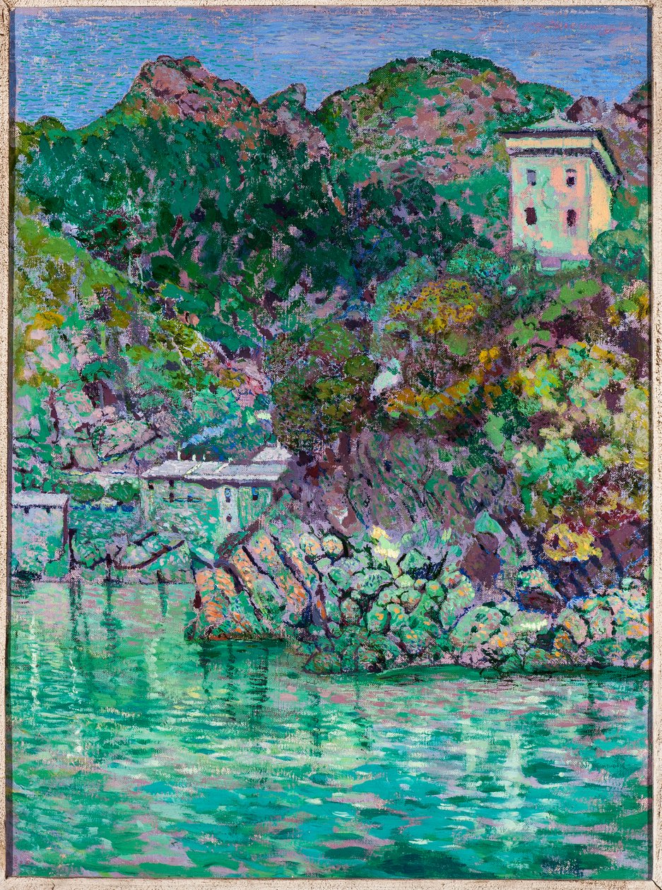Utsikt over San Fruttuoso, nær Camogli (olje på lerret av Rubaldo Merello