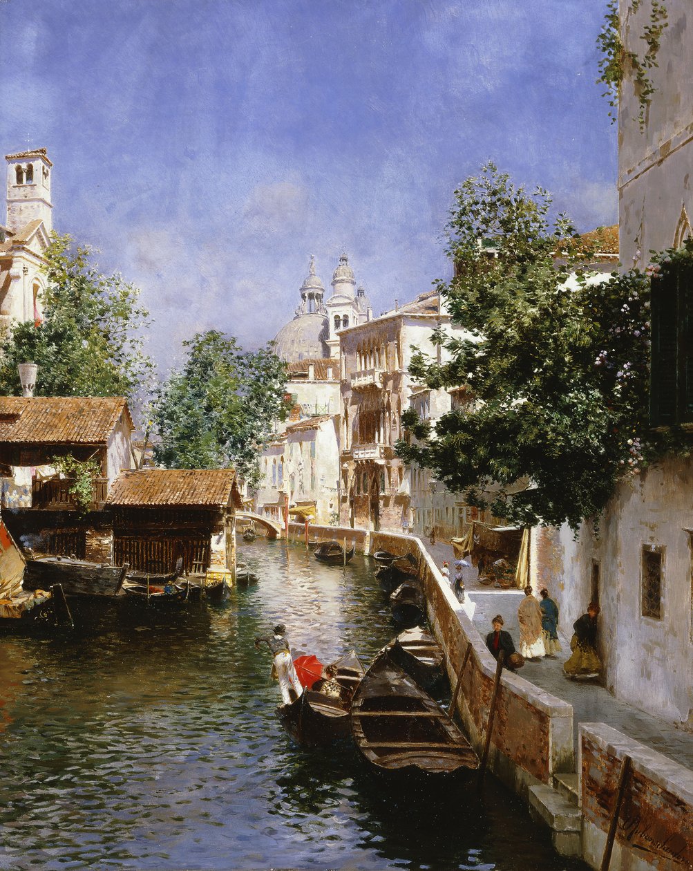 En venetiansk kanalscene av Rubens Santoro