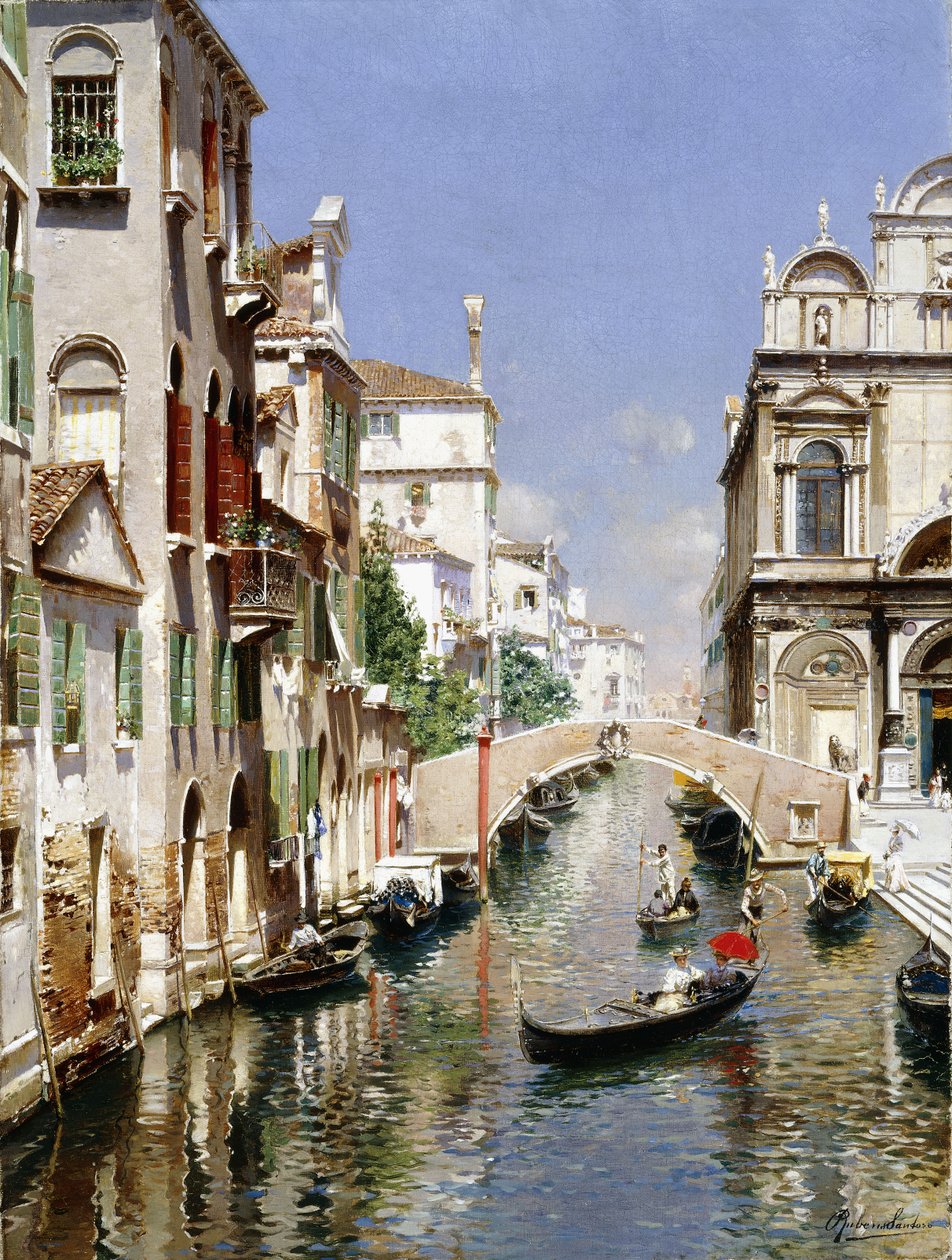 En venetiansk kanal med Scuola Grande di San Marco og Campo San Giovanni e Paolo, Venezia av Rubens Santoro