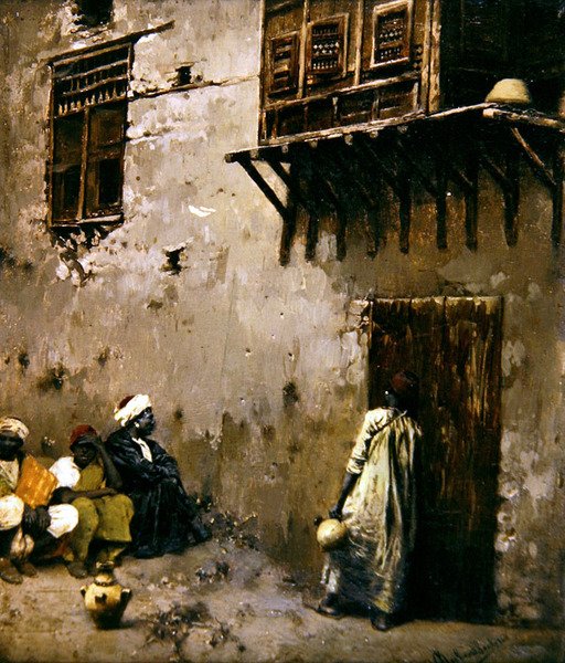 Nordafrikansk scene (olje på panel) av Rubens Santoro