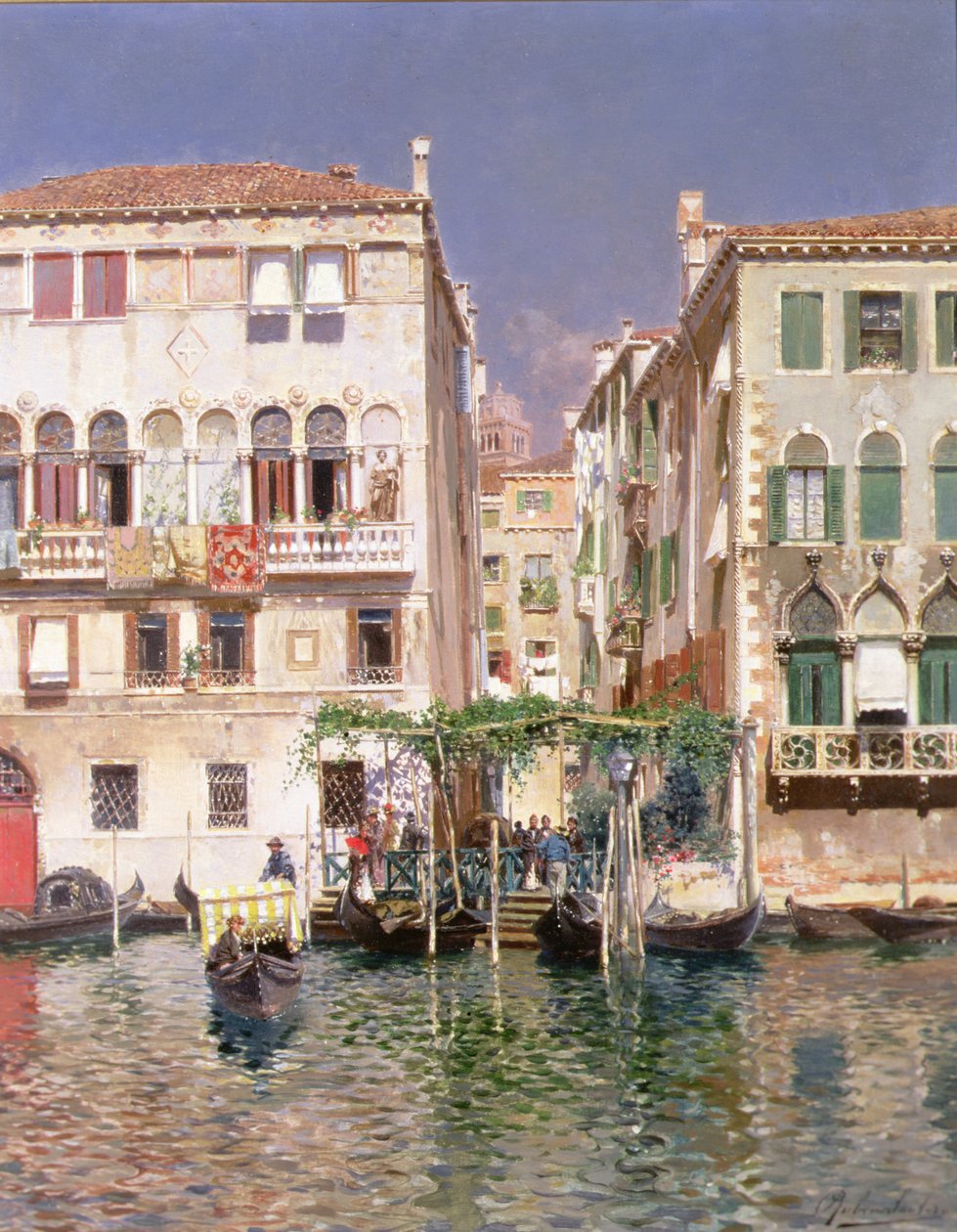 Canal Grande med Campanile of St Maria Gloriosa dei Frari, Venezia (olje på panel) av Rubens Santoro