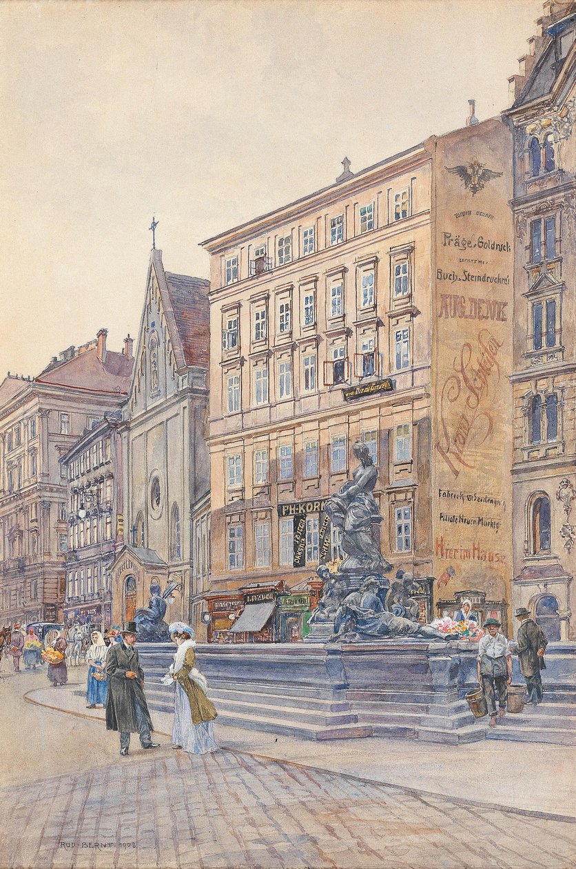 Engelsk: Neue Markt og Donnerbrunnen Donner fountainn av Rudolf Bernt