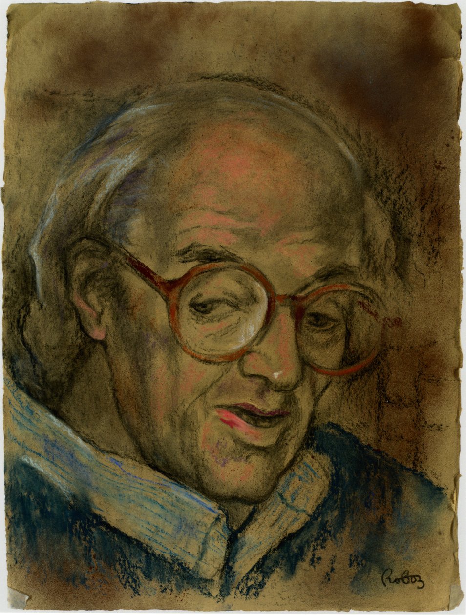 Sir John Mortimer-portrett av Zsuzsi Roboz i pasteller av Rudolf Eichstaedt