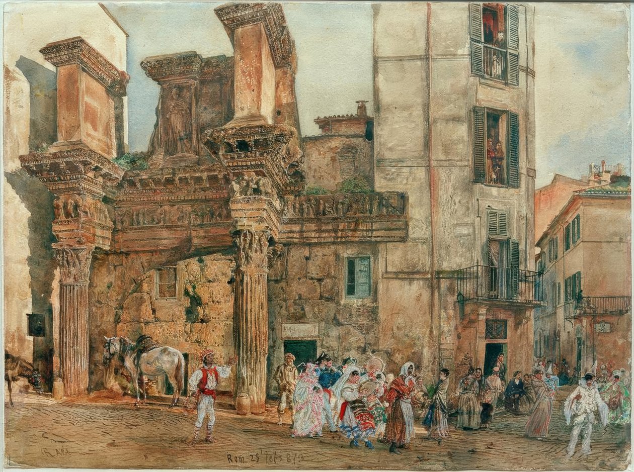 Den falske portikken til Nervaforum i Roma med en karnevalsscene av Rudolf von Alt