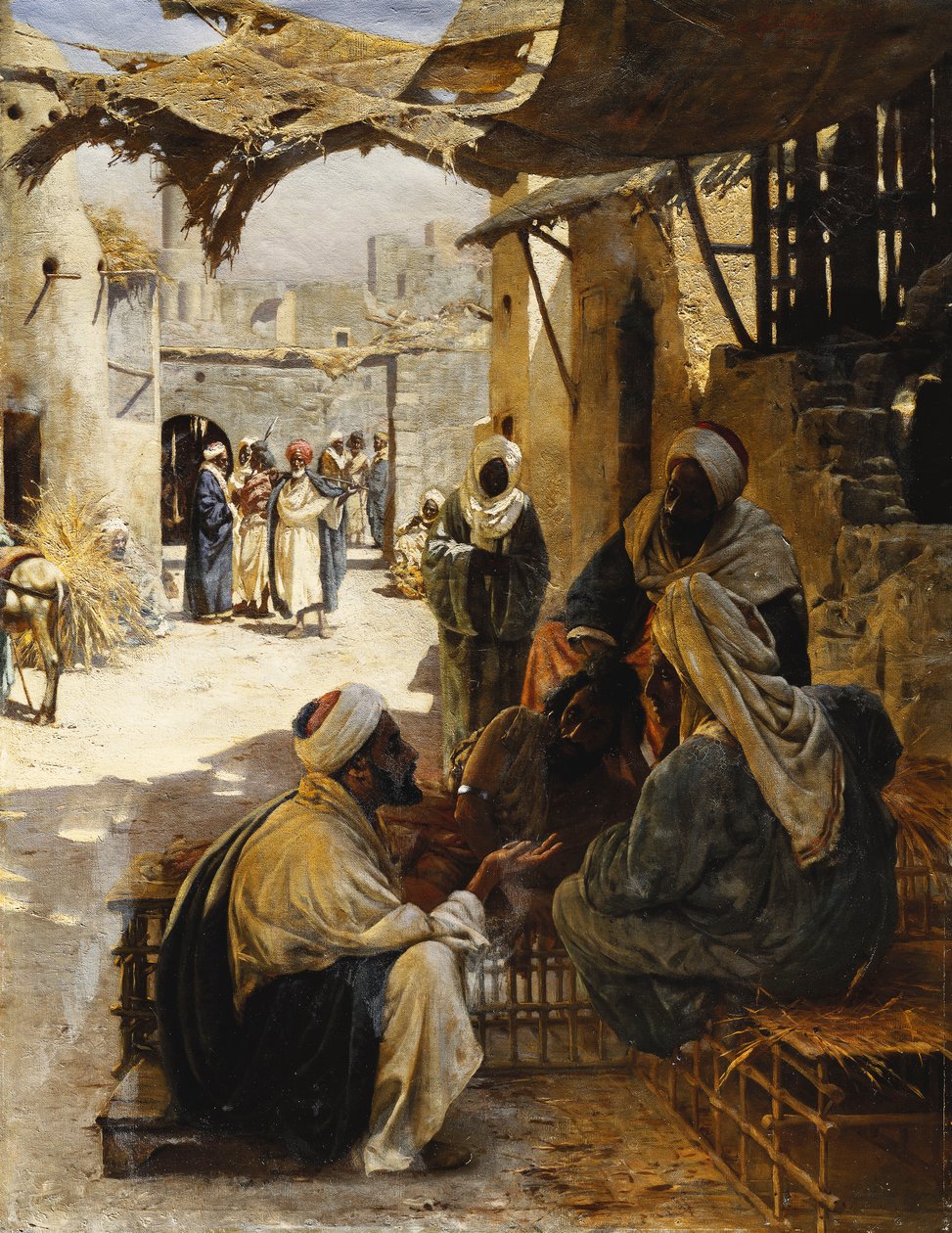 Arabere samtaler i en landsbygate, 1894 av Rudolf Der G. Swoboda