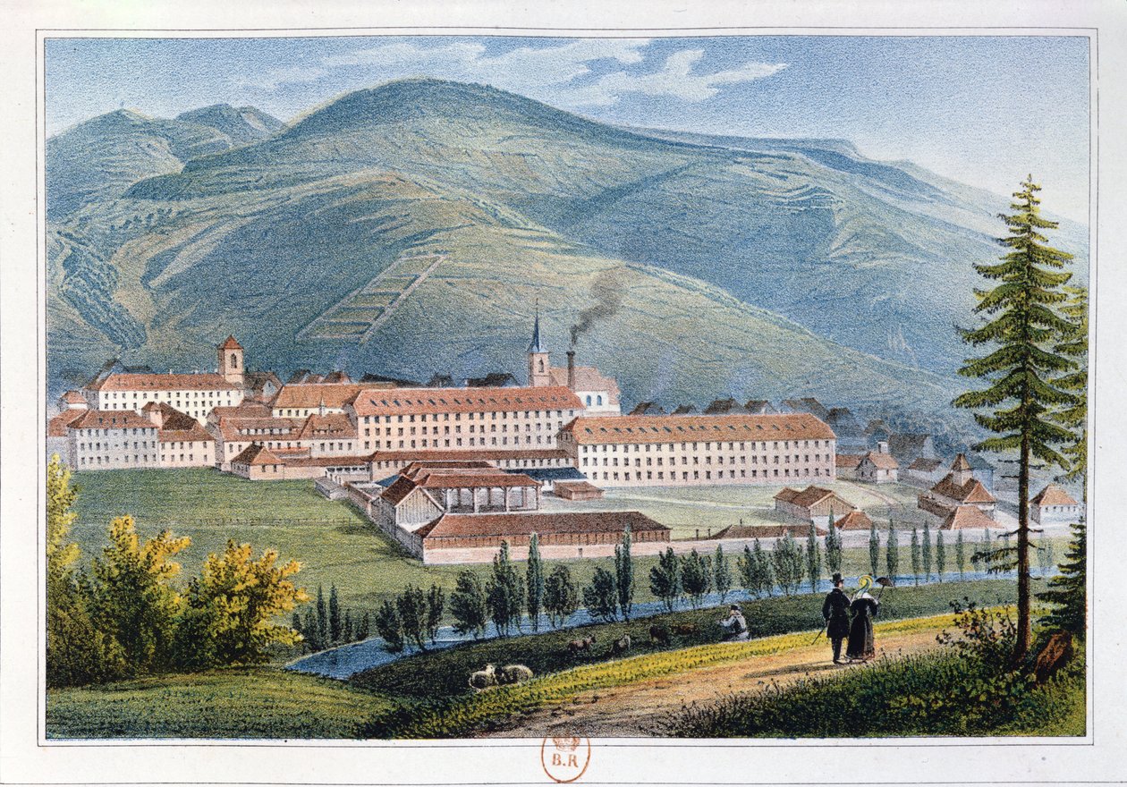 Fabrikken til herrene Hartmann og Fils, Munster, Alsace, Frankrike, 1842 av Rudolf Huber