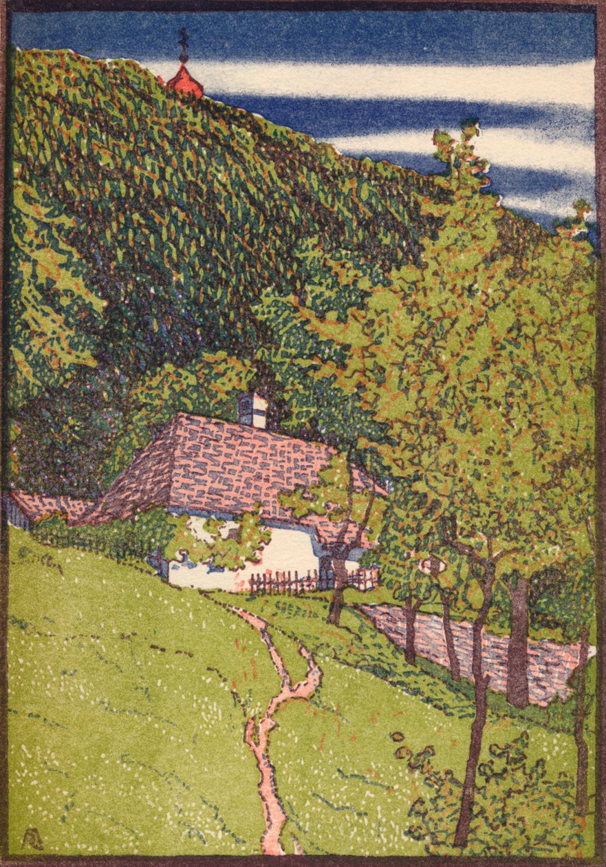 En farget tregravering, c1910 av Rudolf Junk