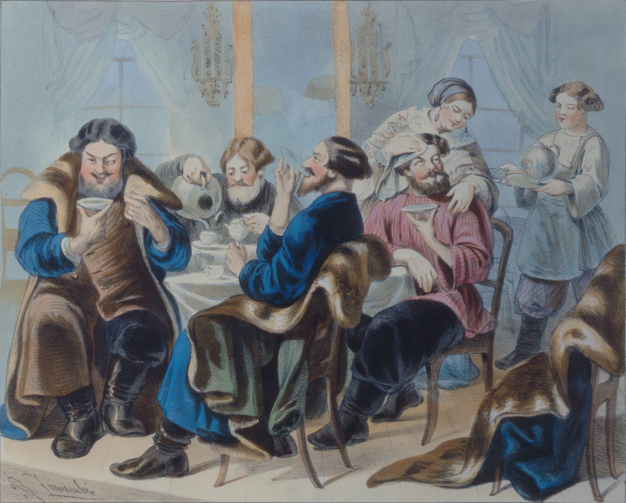 Te og sukker. Tedrikking i en taverna, første kvartal av 1800-tallet av Rudolf Kasimirovich Zhukovsky