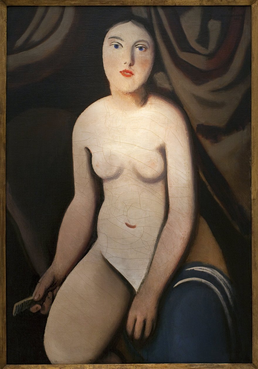 Foran speilet. Maleri av Rudolf Kremlicka (1886-1932), Olje på lerret av Rudolf Kremlicka