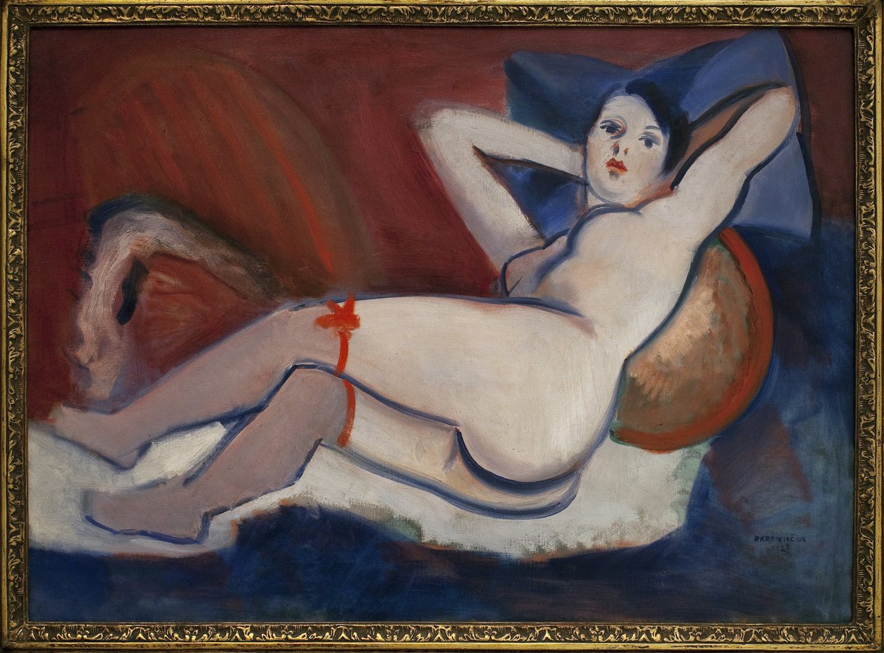 Sov kvinne. Maleri av Rudolf Kremlicka (1886-1932), Olje på lerret av Rudolf Kremlicka