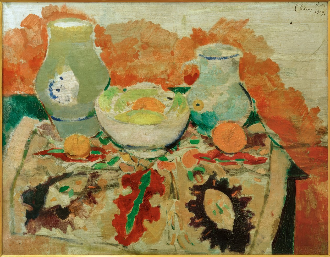 Stilleben med mugger og frukt, Paris av Rudolf Levy