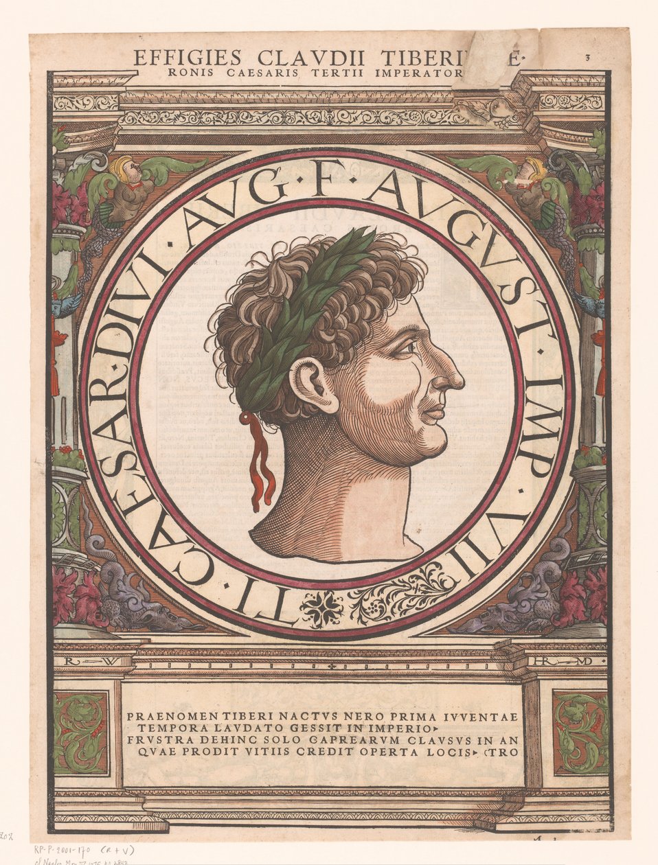Portrett av Claudius Tiberius i en arkitektonisk ramme av Rudolf Wyssenbach