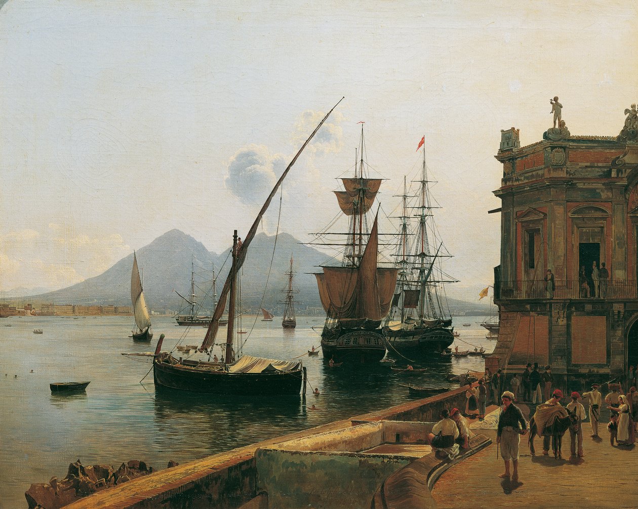 Havnen i Napoli med Vesuv av Rudolf von Alt