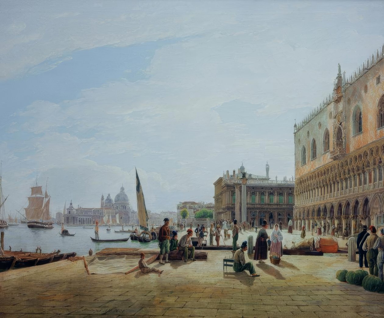 Die Riva degli Schiavoni mit dem Dogenpalast av Rudolf von Alt