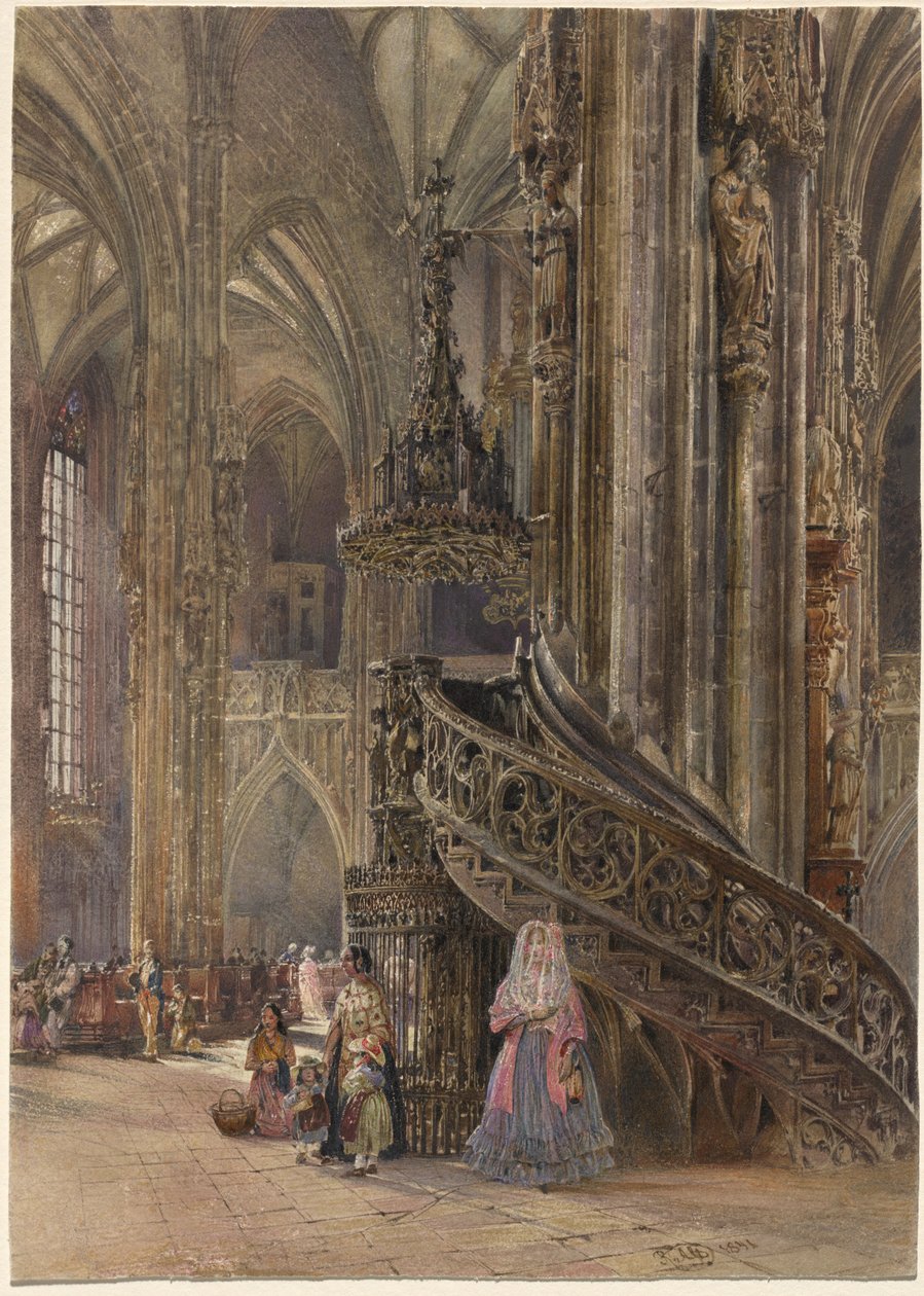 Interiøret i katedralen Saint Stephen i Wien av Rudolf von Alt