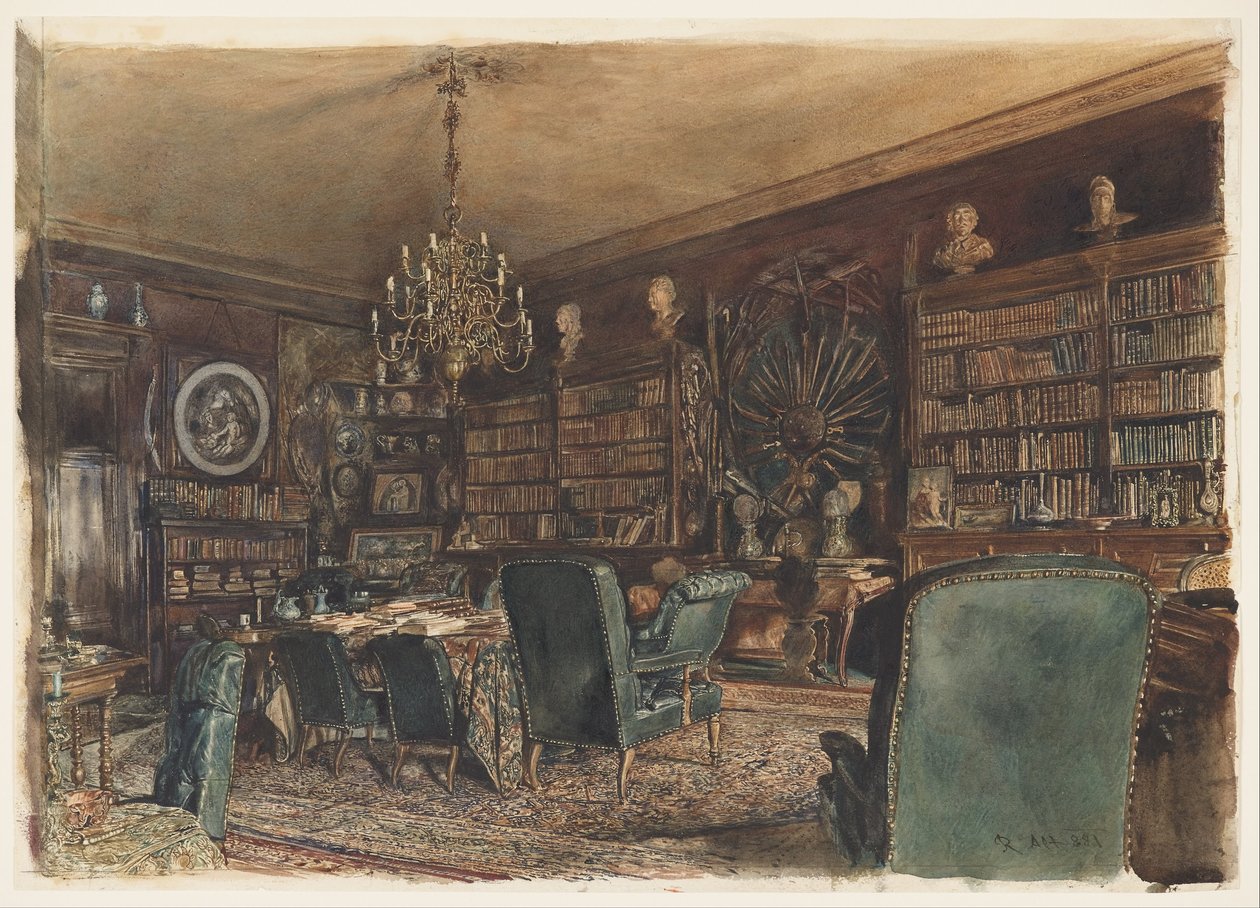 Biblioteket i leiligheten til grev Lanckoronski i Wien, Riemergasse 8 av Rudolf von Alt