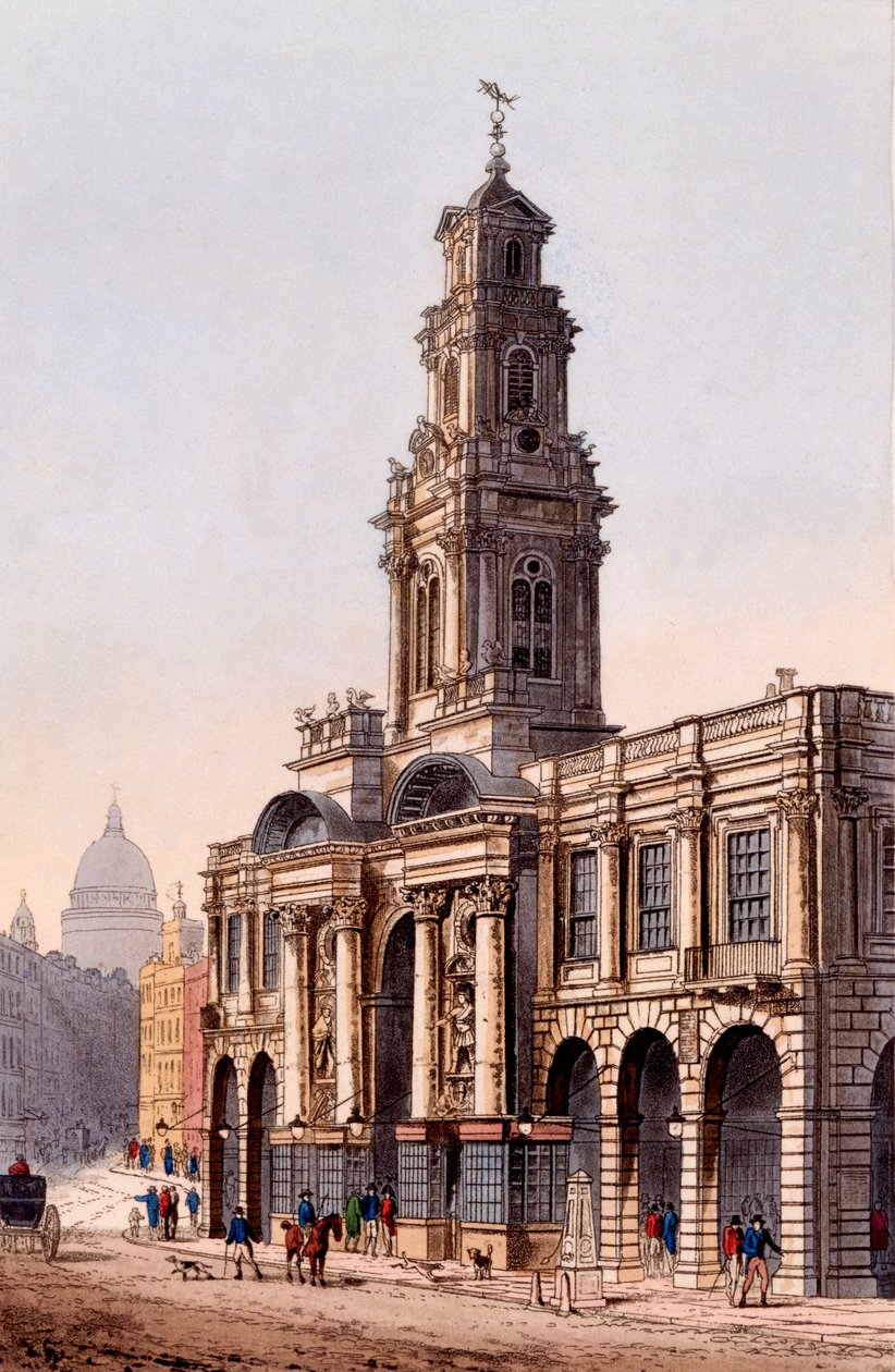The Royal Exchange, 1816 (fargeakvatint) av Rudolph Ackermann