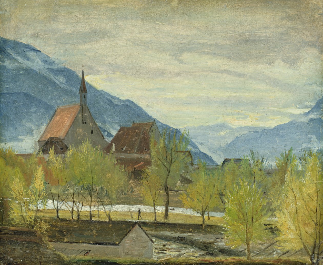 Tidlig snø i Merano, 1830-31 (olje på papir montert på kort) av Rudolph Friedrich Wasmann