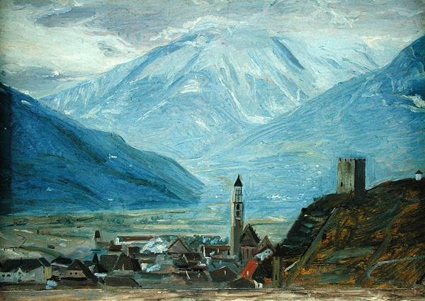 Merano i snøen, ca. 1840 (olje på papir på papp) av Rudolph Friedrich Wasmann