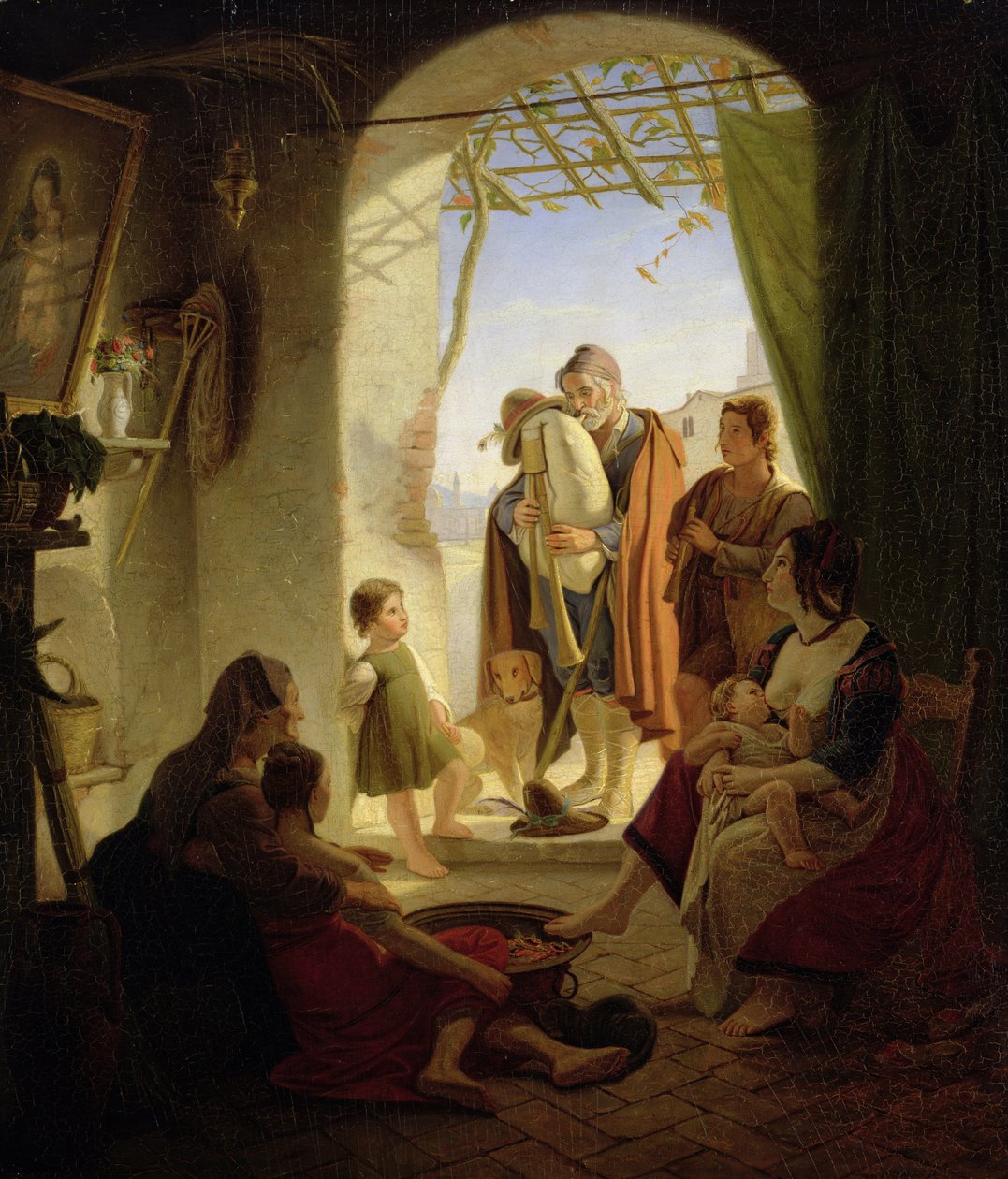 Napolitansk sekkepipespiller i vinterlige Roma, 1833 av Rudolph Friedrich Wasmann