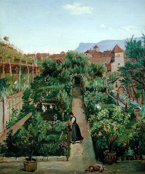 Ottmannsgutes blomsterhage i Merano, ca. 1840 (olje på papir på papp) av Rudolph Friedrich Wasmann
