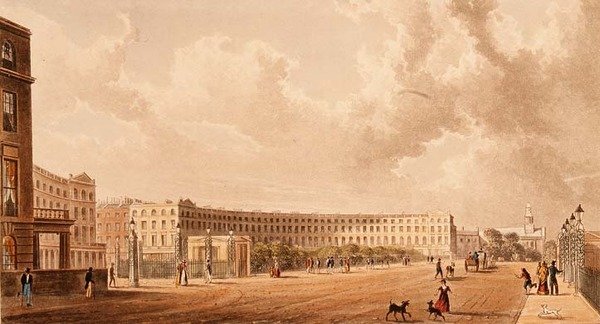 The Crescent, Portland Place, aquatint publisert i 1822 av Rudolph Ackermann