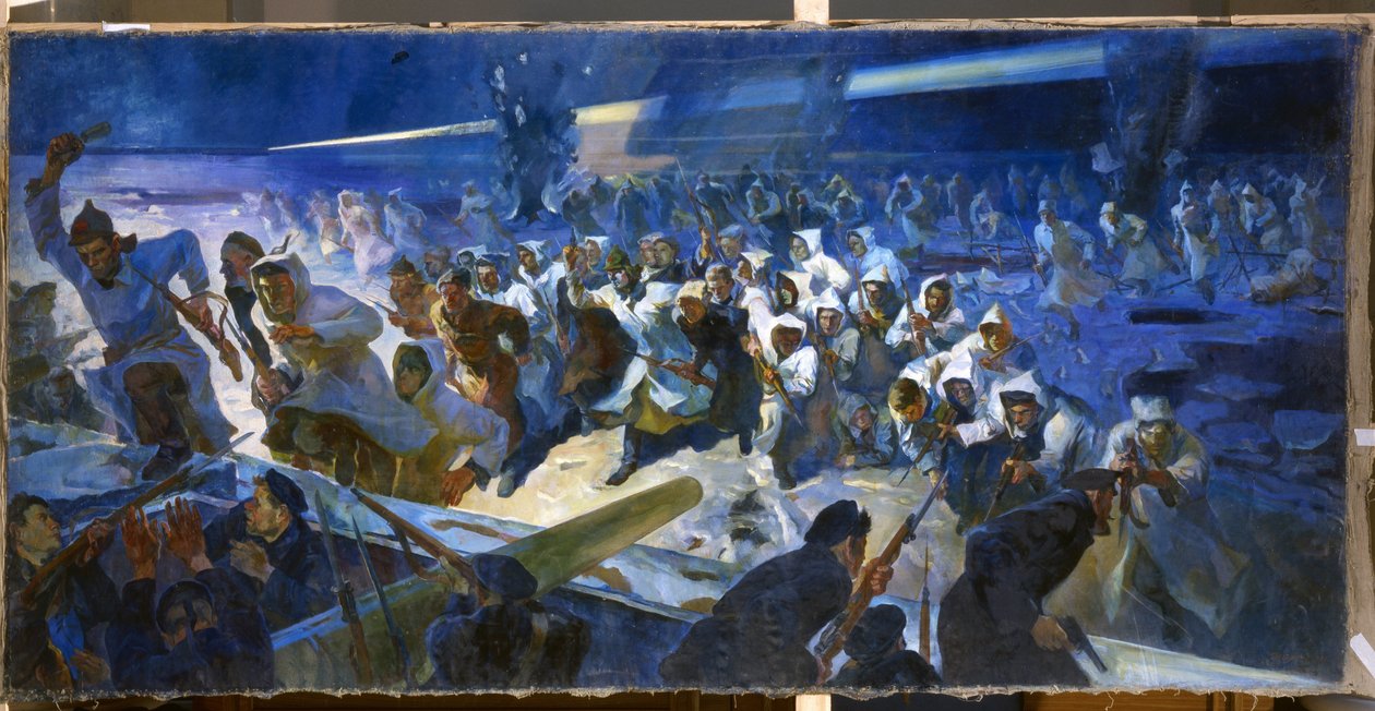 Den røde hæren angriper Krondstadt (Russland) i mars 1921 (den røde hærens tropper angriper Krondstadt i mars 1921). Etter opprøret til Kronstadt mot bolsjevikmakten, nekter regjeringen enhver forhandlinger og avslutter begivenhetene ved å knuse dem militæ av Rudolph Frenz