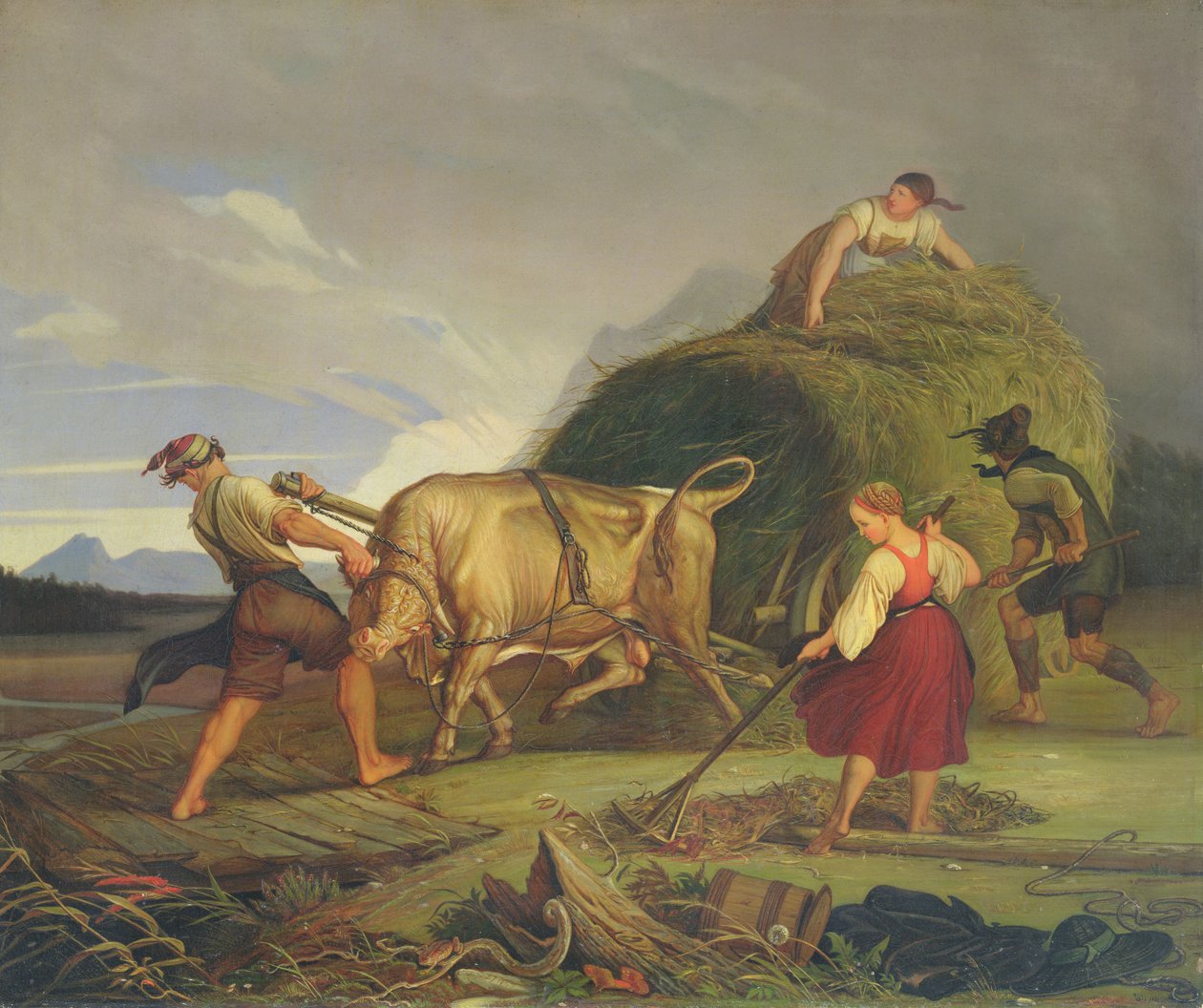 Høsting av høyet før stormen, 1844 av Rudolph Friedrich Wasmann