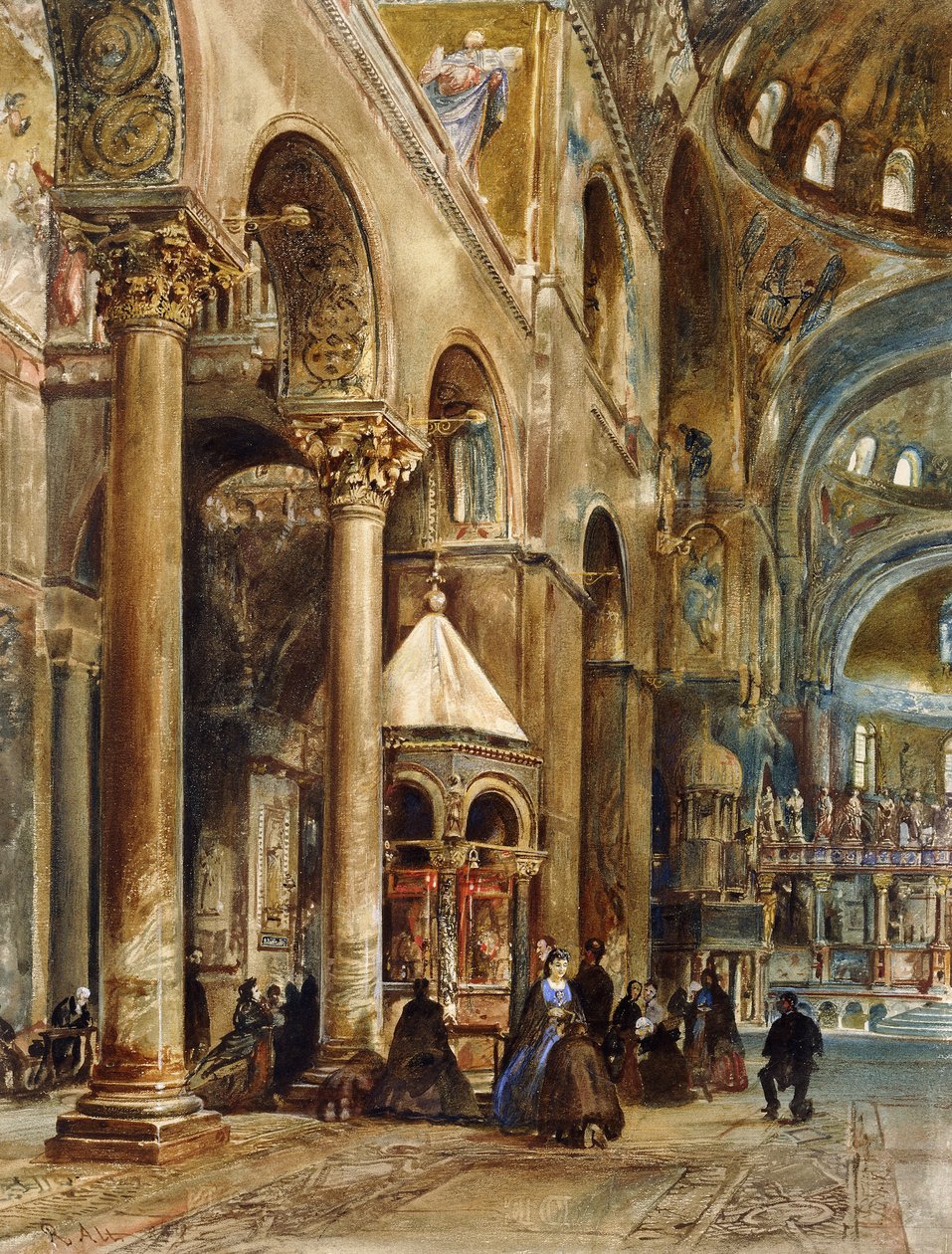 Interiøret i Basilica di San Marco, Venezia, 1884 av Rudolf von Alt