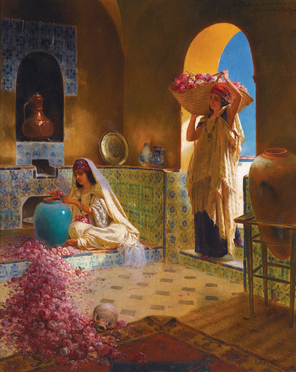 Les parfumeuses - Parfymemakerne - Rudolf Ernst (1854-1932). Olje på tre Dimensjon : 55,5x45 cm Private Collection av Rudolphe Ernst