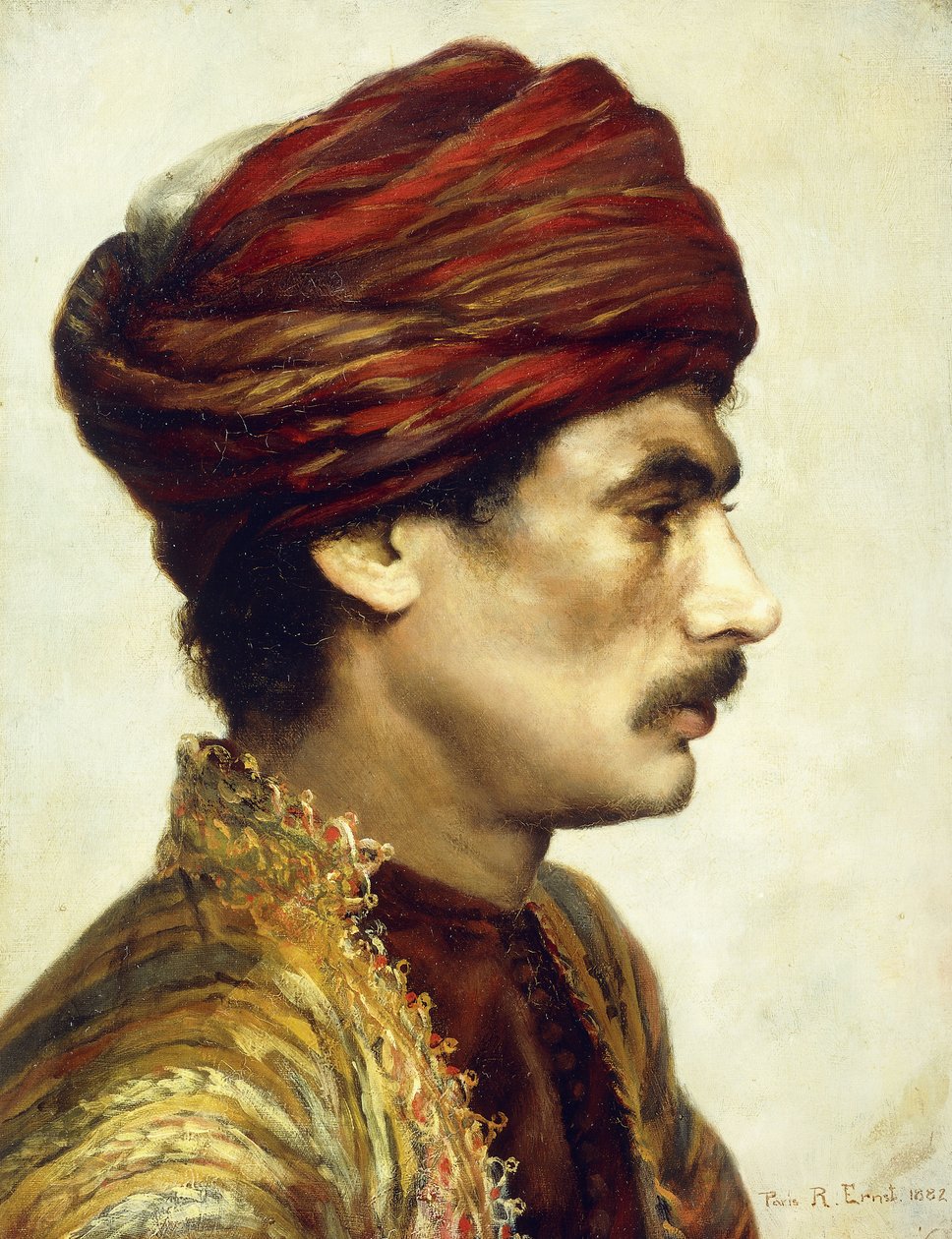 Profilportrett av en mann i en rød turban, 1882 av Rudolphe Ernst