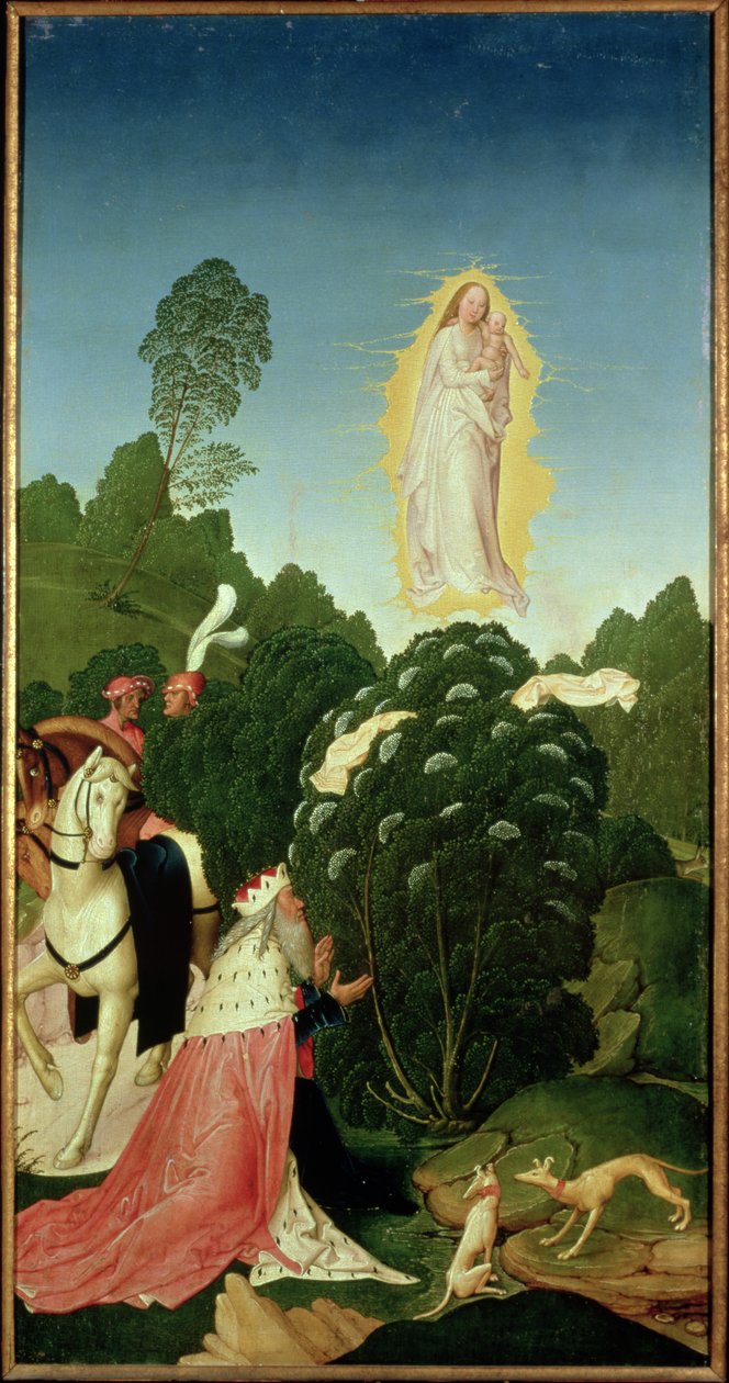 The Finding of the Veil, fra Legenden om St. Leopold, 1505 (tempera på panel) av Rueland, the Younger Frueauf
