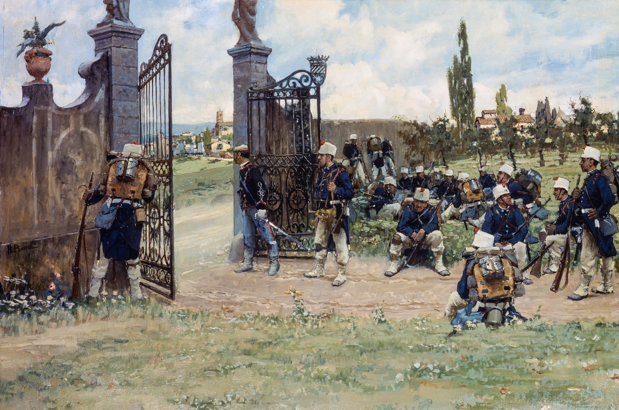 Manøvrer, av Ruggero Panerai (1862-1923), olje på lerret, 78x131 cm av Ruggero Panerai