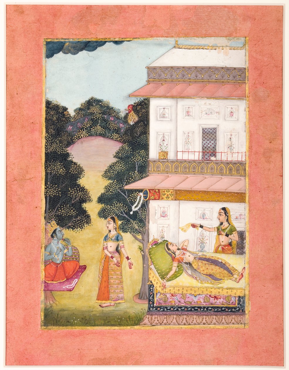 Radha pines, 1685 (ugjennomsiktig toalett og gull på papir) av Ruknudin of Bikaner
