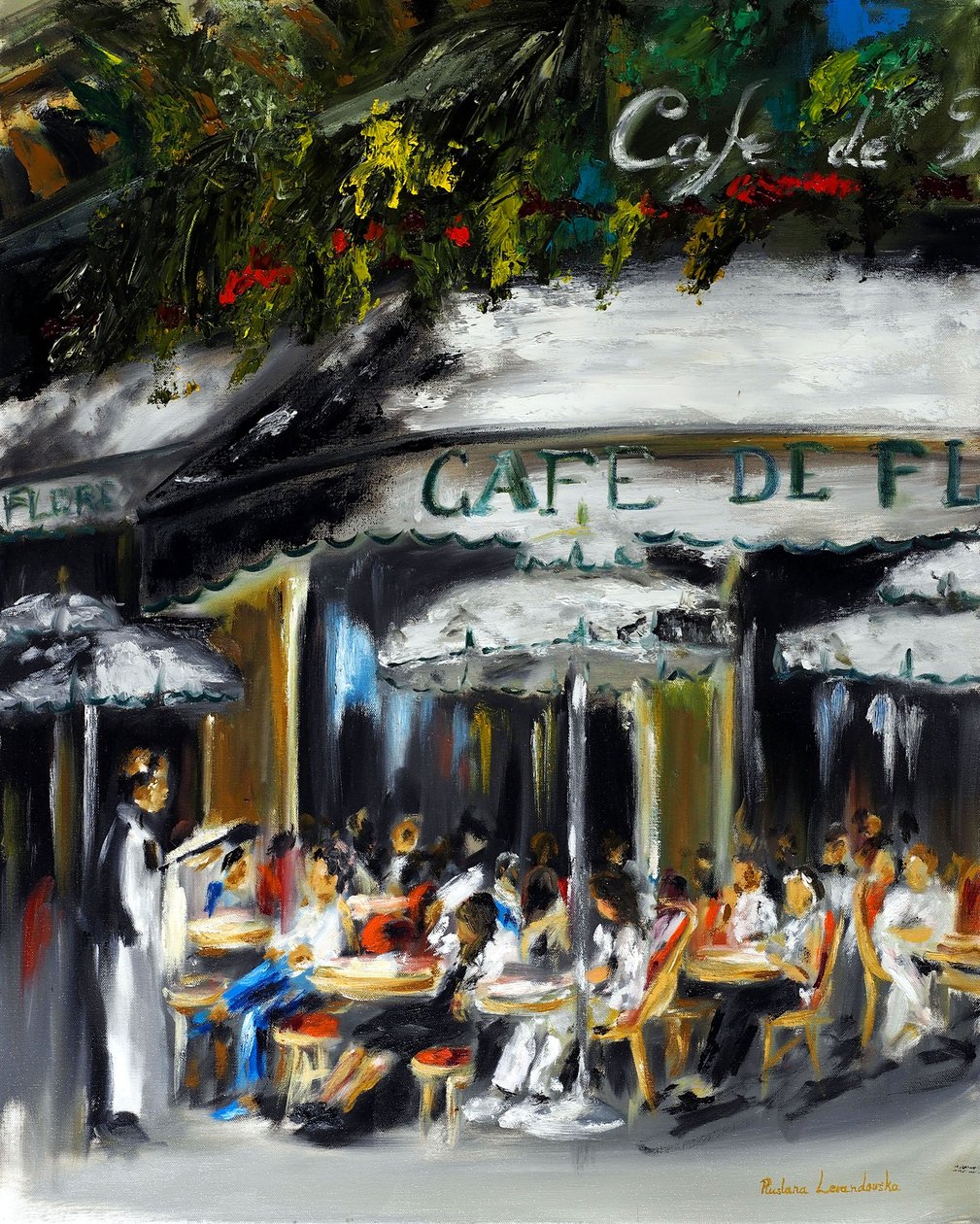 Cafe de Flore Paris, 2021 (olje på lerret) av Ruslana Levandovska
