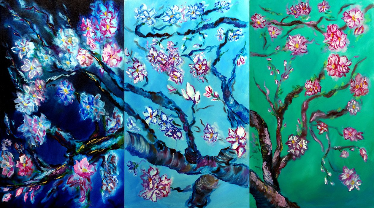 Triptykk av Evige blomster, 2024 (olje på lerret) av Ruslana Levandovska