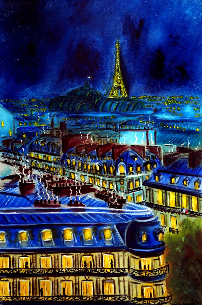 Kveldsbylandskap i Paris, 2025 (olje på lerret) av Ruslana Levandovska