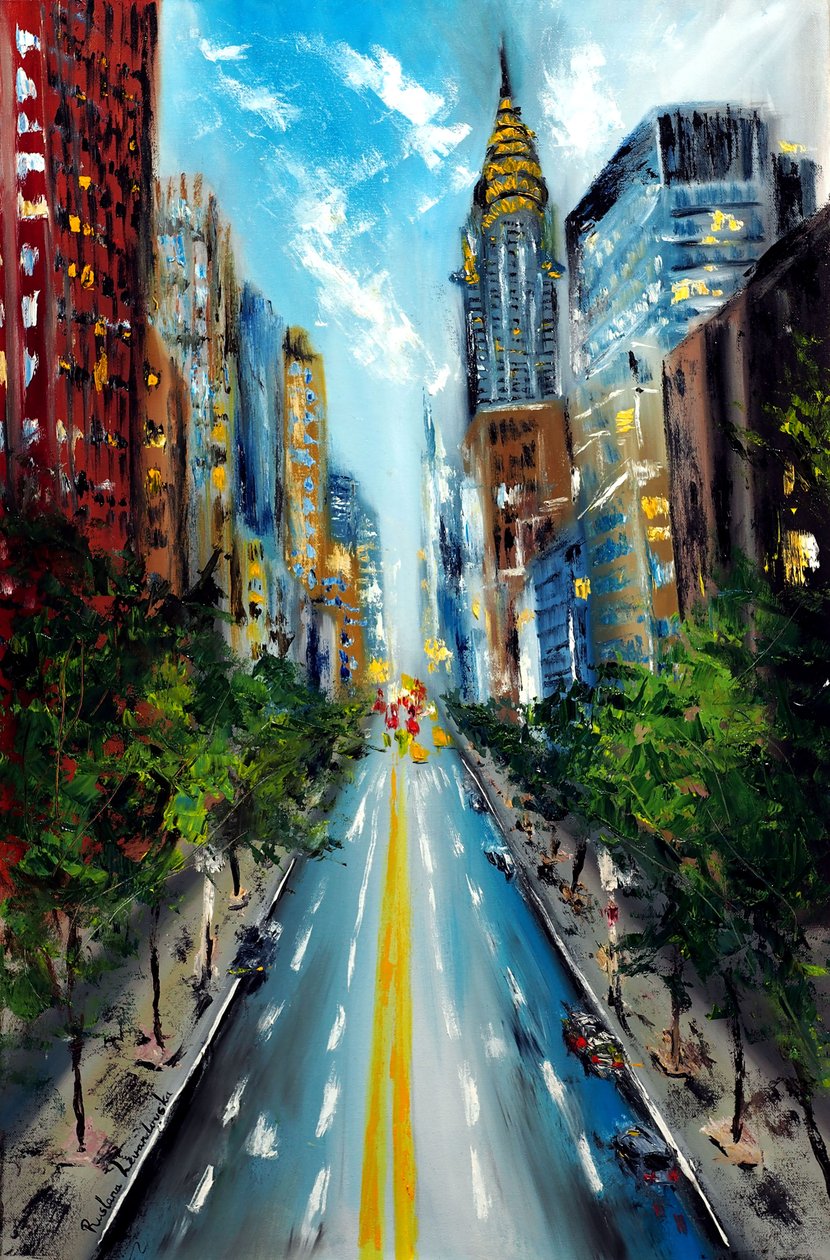 Manhattan Street New York, 2022 (olje på lerret) av Ruslana Levandovska