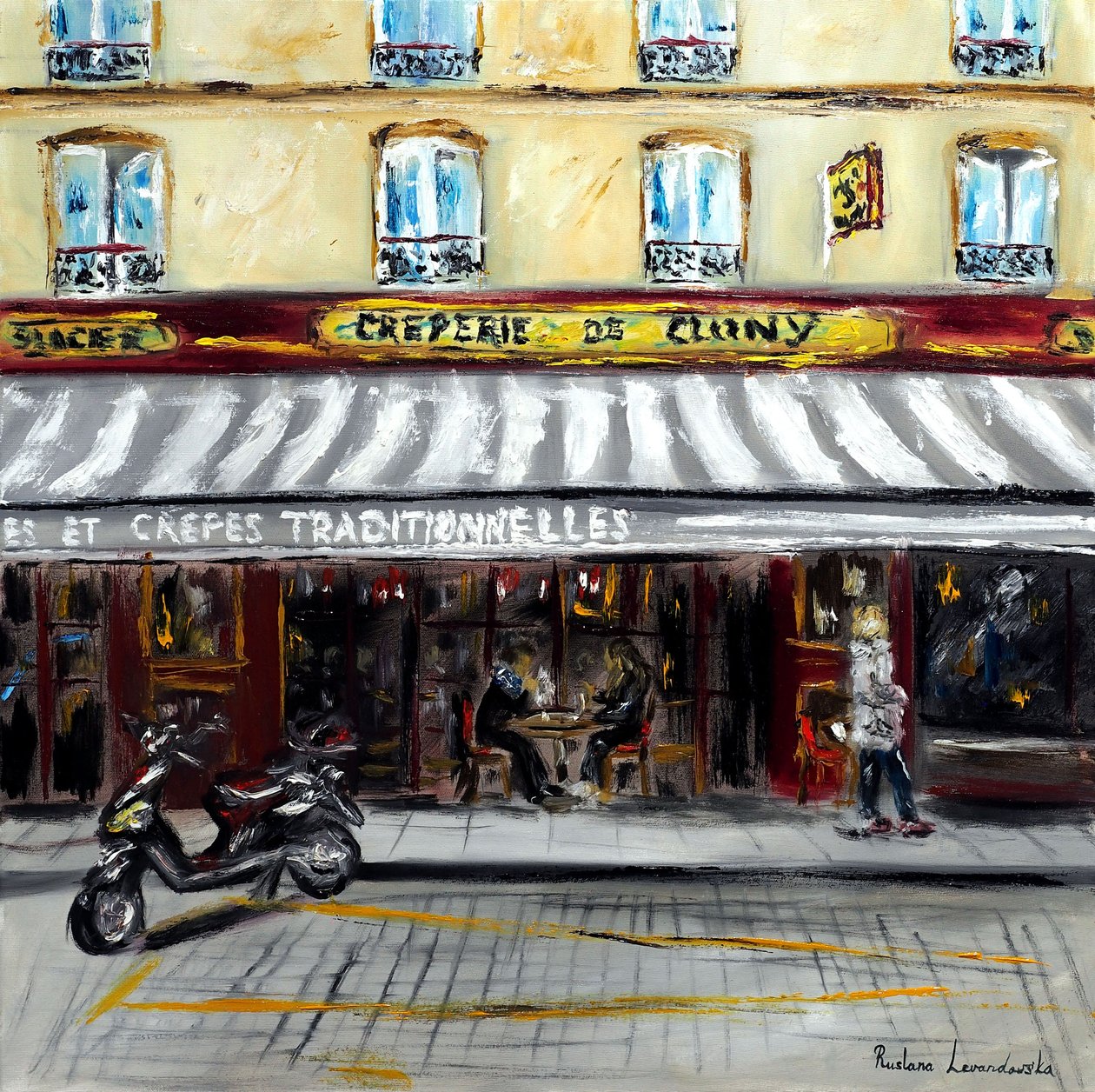 Parisian Creperie, 2022 (olje på lerret) av Ruslana Levandovska