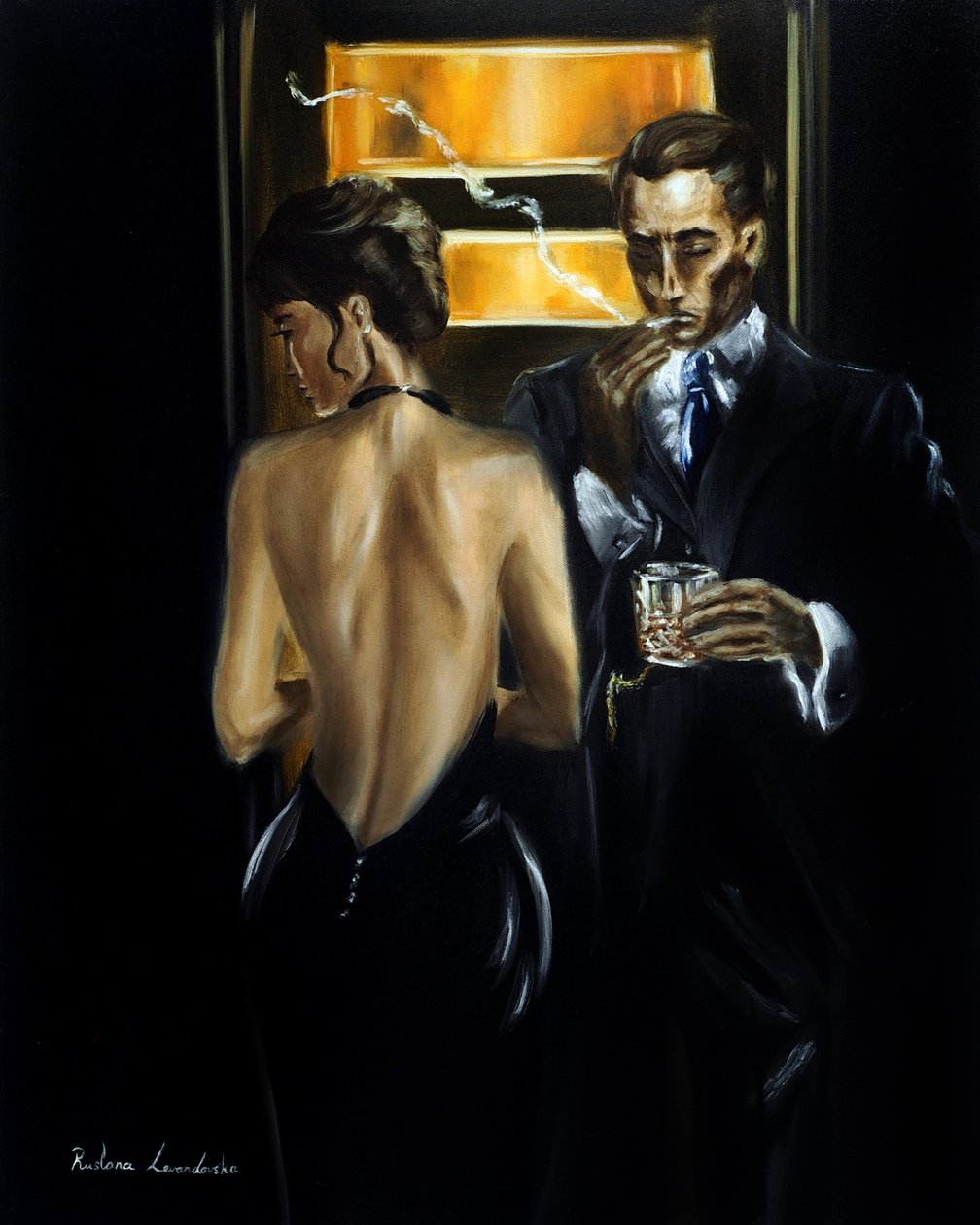 Røyk og silke, 2025 (olje på lerret) av Ruslana Levandovska