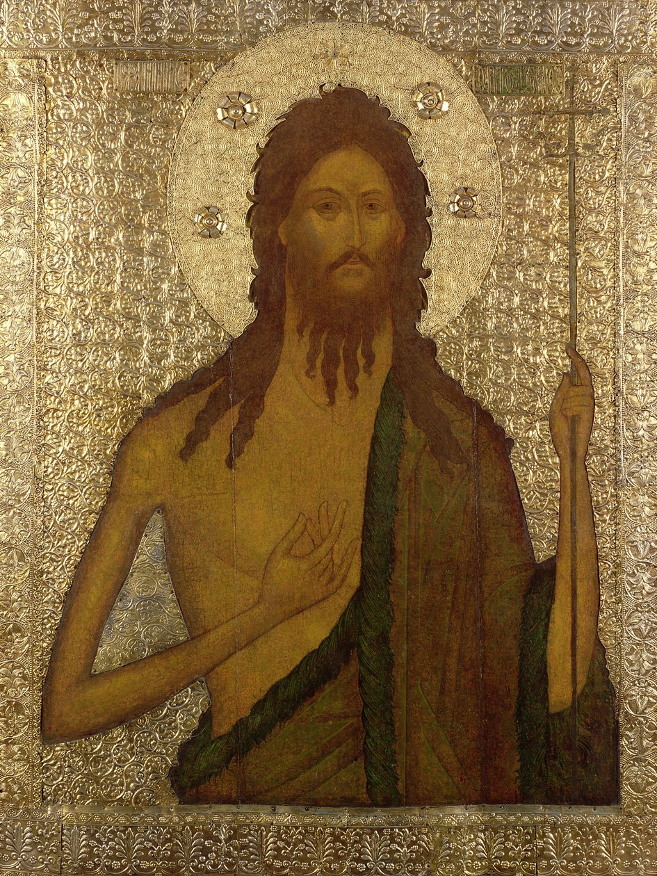 Ikon for St. John the Forerunner, Moskva-skolen, 1560-tallet (tempera og forgylt sølv på panel) av Russian School