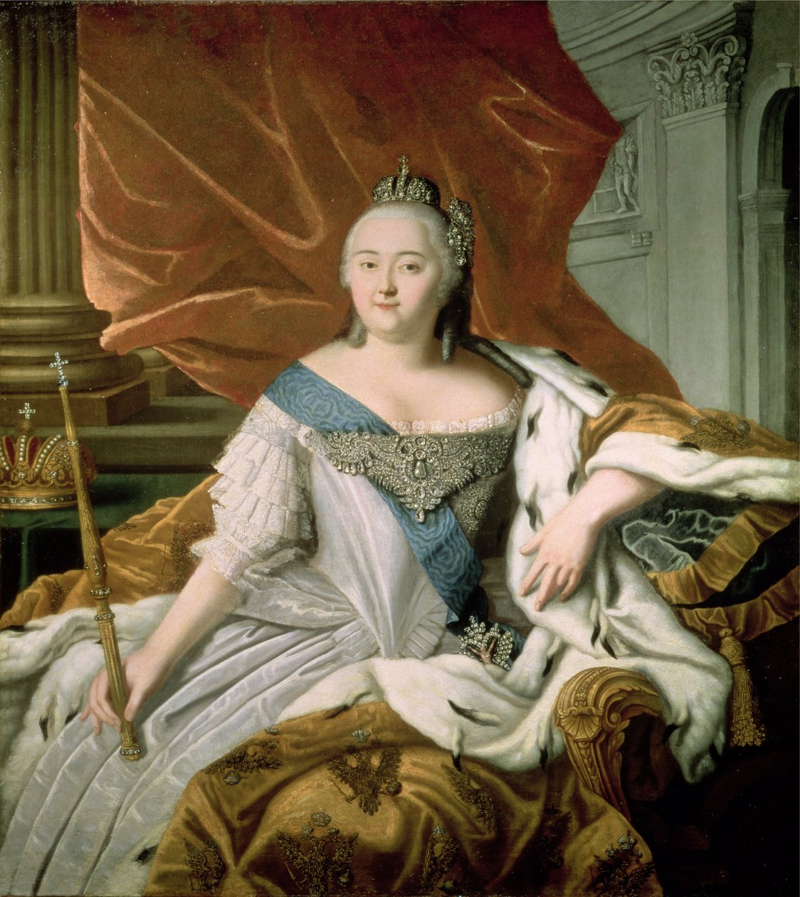 Portrett av Elizabeth Petrovna (1709-62) keiserinne av Russland, ca. 1750 av Russian School