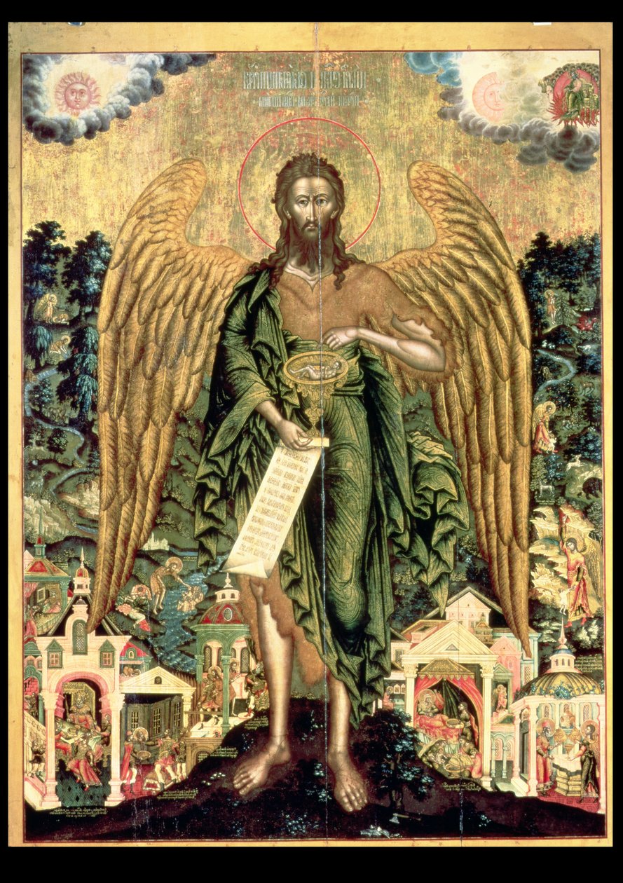 St. Johannes døperen, villmarkens engel (tempera på panel) av Russian School