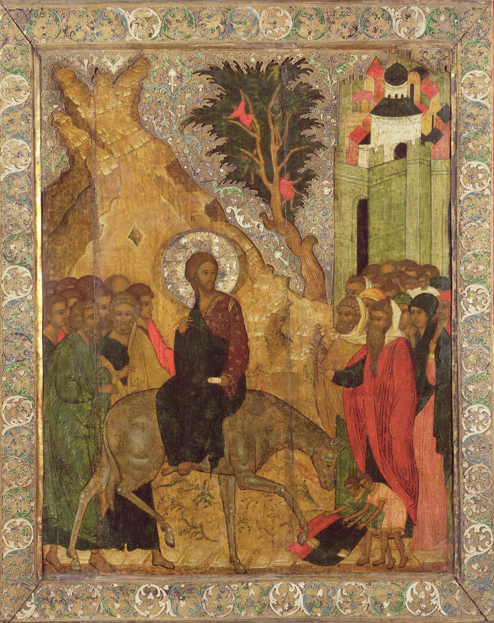 Inntoget i Jerusalem, Moskva-skolen (tempera på panel) av Russian School